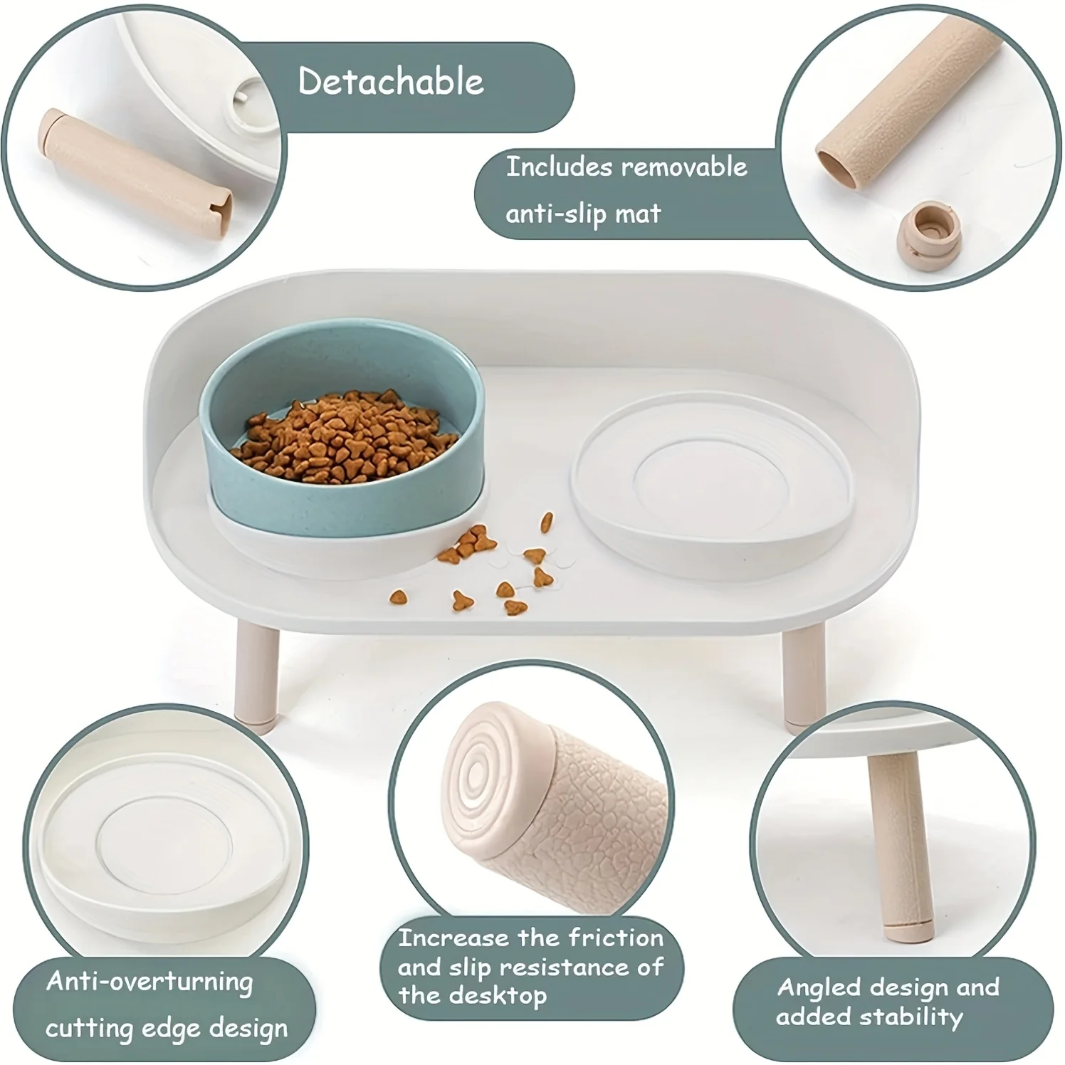 Pet Feeding Station With Double Bowls | Cat And Dog Food Water Bowls | Neck Protection Design | Non-Slip Spill-Resistant Base | Multifunctional Durable Feeder For Small And Medium Pets | Easy To Clean