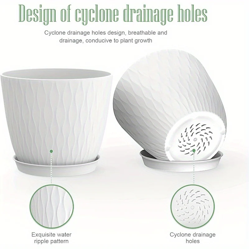 6 Inch Plant Pots 6 Pack Flower Pots for Indoor and Outdoor Use Planters with Drainage Holes and Saucers White